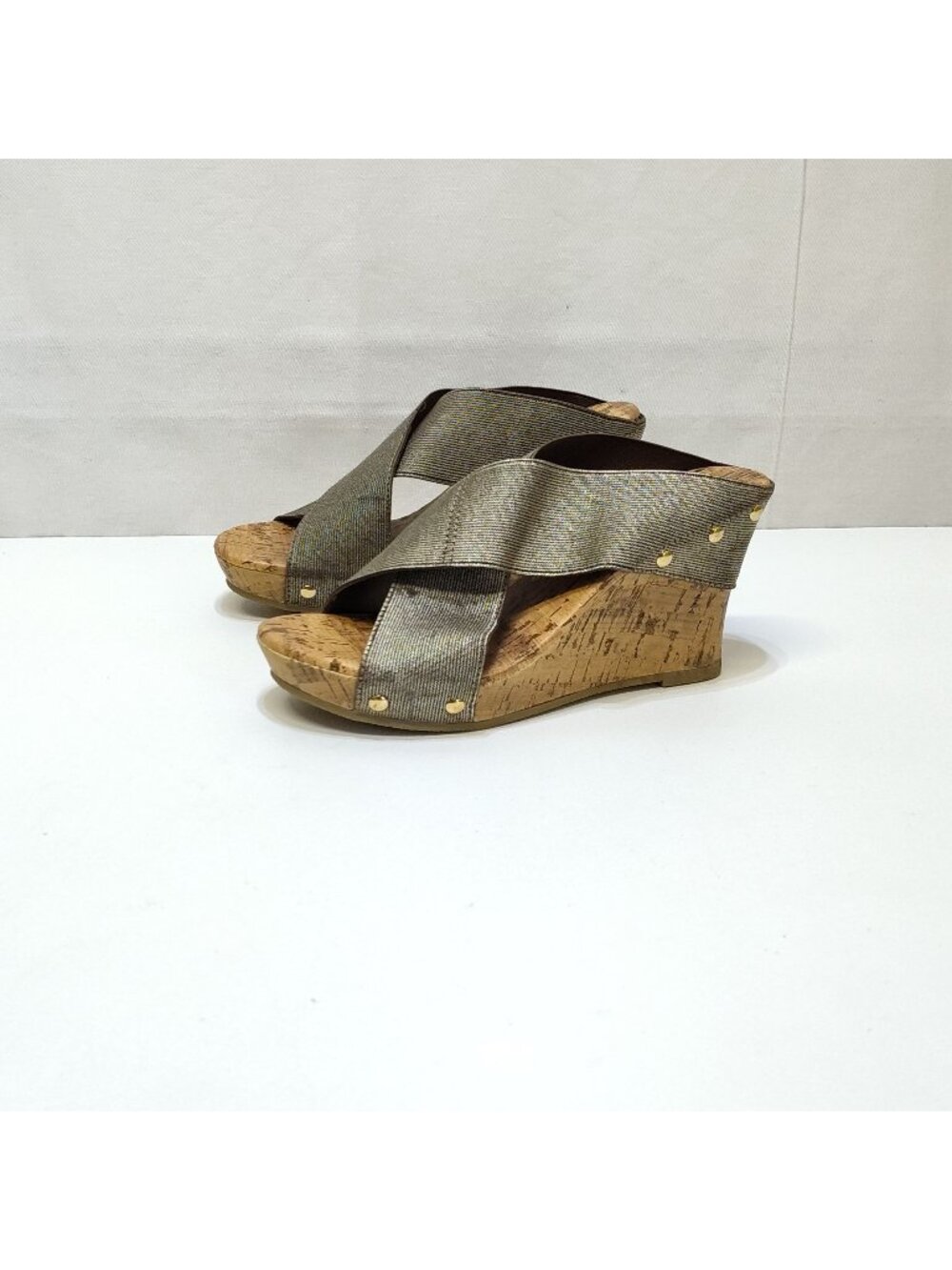 A.N.A. Lexi Block Cork Platform Wedge Open Toe Sandal Slide Crisscross WMNS 6.5
